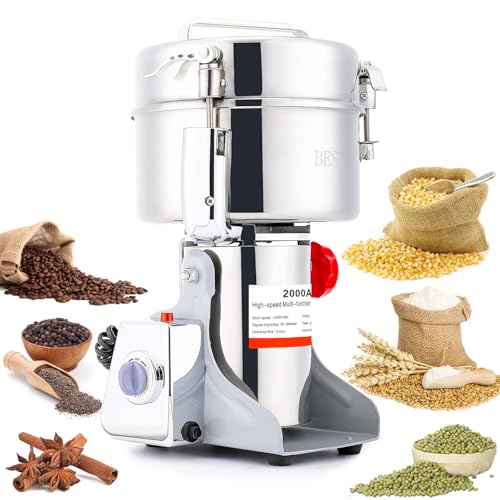 BI-DTOOL Electric Grain Mill Grinder 2000g Stainless Steel Pulverizer 36000r/min High-speed Grain Mill 3500W Dry Material Grinding Machine 270° swingable Superfine powder for Home and Commercial - size: 2000G