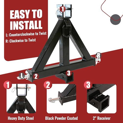 HECASA 3 Point Trailer Hitch 2" Receiver Compatible with Kubota John Deere BX LM25H NorTrac Yanmar Kioti Cat Category 1 Tractors Heavy Duty Tow Hitch