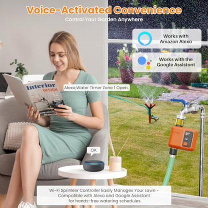 WiFi Water Timer for Garden Hose, Smart Sprinkler Timer with 984ft Long Range, Strong Wall Penetration, APP & Remote Control, Voice Control, Rain Delay, Manual Mode, Watering System - size: 1 Outlet- Brass