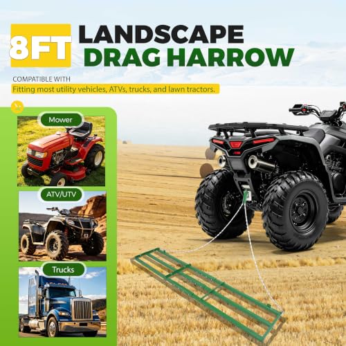 ALMULOO 8FT Landscape Drag Harrow, Heavy Duty Tow Behind Grader Rake with