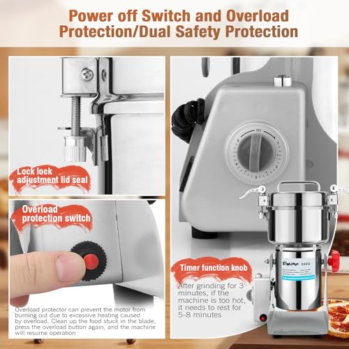 Electric Grain Mill Grinder-Swing Type 3500W 110V 2500g Commercial Grinder - size: 2500g