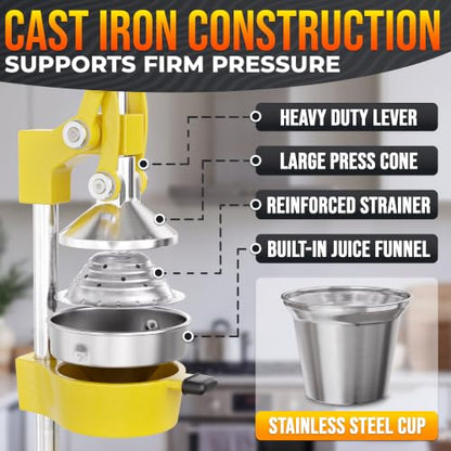 Cast Iron Juicer Hand Press, Heavy-Duty Squeezer (Yellow) - color: Yellow