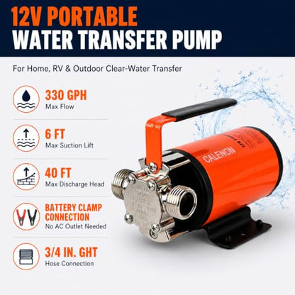12V Water Transfer Pump, Portable Water Pump with 6 ft Suction Hose - style: 12V DC – Single Hose