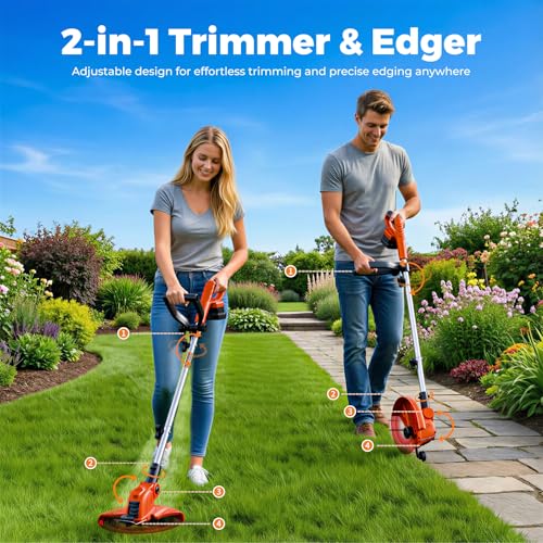 Weed Wacker Eater Battery Powered Cordless Ergonomic Small Yards & Seniors