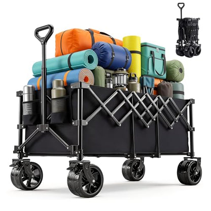 OLIXIS 49"L Collapsible Wagon 440lbs, Folding Wagon Cart with Wheels, Black - color: Black