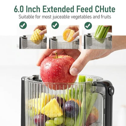 3-in-1 Cold Press Juicer, 6" Wide Chute Masticating Juicer - color: Black