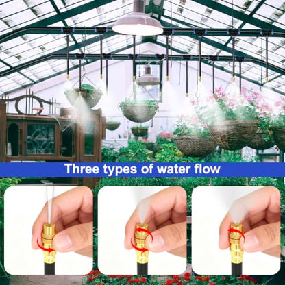 Drip Irrigation System 200FT 1/4" with 32PCS 360° Adjustable Brass Nozzles - size: 200FT