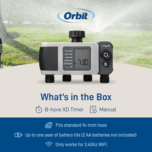 Orbit B-hyve XD 4-Port Smart Hose Watering Timer - App Controlled - Smart WeatherSense - Bluetooth Sprinkler Timer with Remote Control - Multi Outlet Yard Irrigation System - 24634 - size: 4-Port, style: Bluetooth