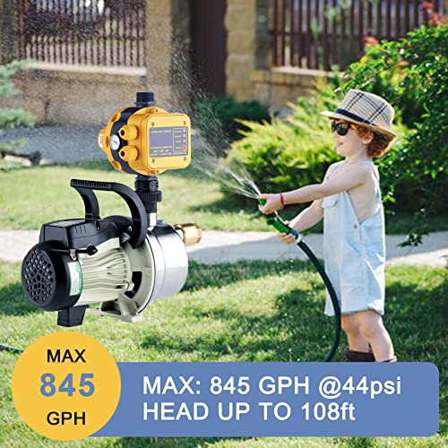 TDRSUPER 1/2 HP Water Pressure Booster Pump with Smart Controller, 845GPH, 110V, Stainless Steel Well Pump, Automatic Water Transfer Jet Pump for Home, Garden, Lawn, Irrigation - style: 1/2 hp