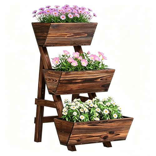 3-Tier Vertical Wooden Raised Garden Bed, Garden Planter Box,Carbonized - color: Carbonized, size: 3-Tier Small