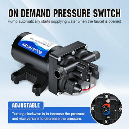 ECO-WORTHY RV Fresh Water Pump 12V DC 5.5GPM 70PSI,12 Volt Diaphragm Self-Priming Pump with Pressure Switch for RV Garden Irrigation Spraying Marine Yacht - color: Black 1