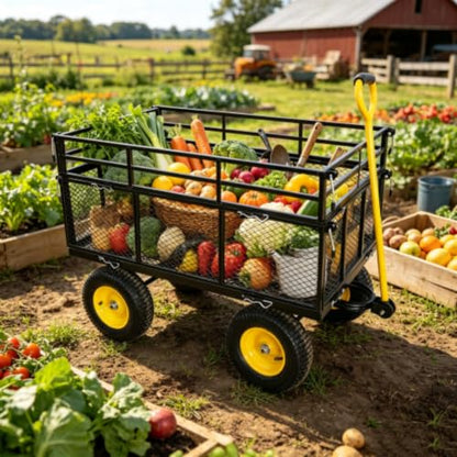 Heavy Duty660Lbs，Mesh Steel Garden Cart Utility Wagon (Black)