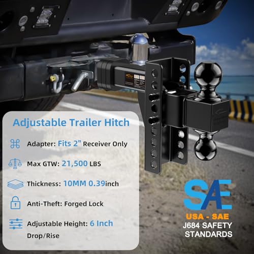 Adjustable Trailer Hitch -Drop Hitch Fit 2" Receiver - 6" Drop/Rise - size: 6 Inch Drop Hitch