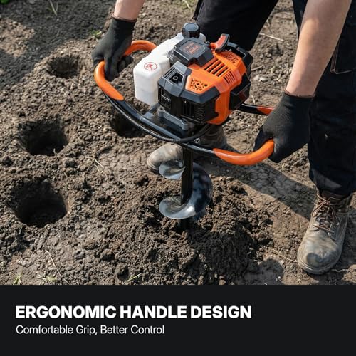 WORKIT Post Hole Digger, 43cc Auger Post Hole Digger, 8" Auger Drill Bit & 20" Extension Rods, Gas Powered Earth Auger with EPA Certification - size: 43cc+1 bit(8")+1 Ext(20")