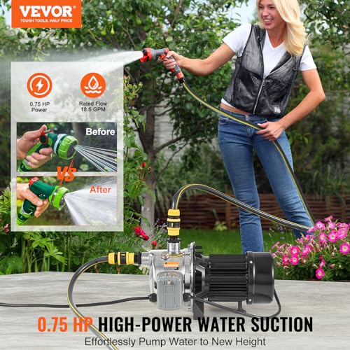 VEVOR 3/4HP SUS304 Stainless Steel Shallow Well Jet Pump, 115 Volt, 18.5 GPM 131 FT Maximum Head Irrigation Water Pump, for Agricultural Garden Irrigation System High-Rise Water Supply Shower Booster - style: 3/4HP SUS304