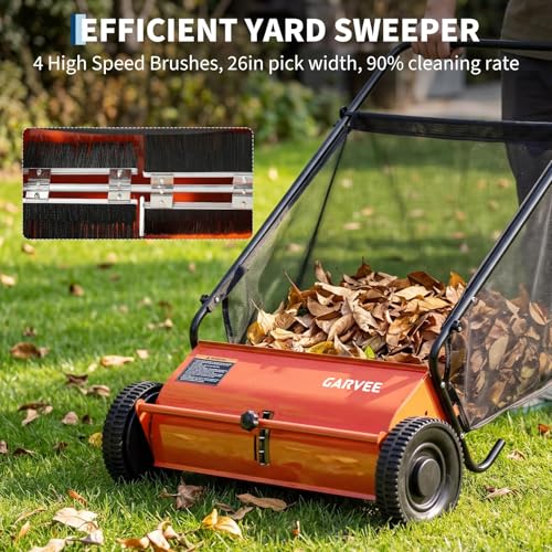 Garvee 26 Inch Push Lawn Sweeper, 7 Cu. ft Grass Cutter Yard Sweeper - color: Orange, size: 26 Inch