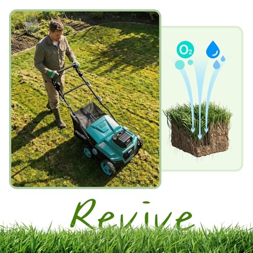 Cordless Lawn Dethatcher and Scarifier Compatible with Makita 18V Battery - color: Blue