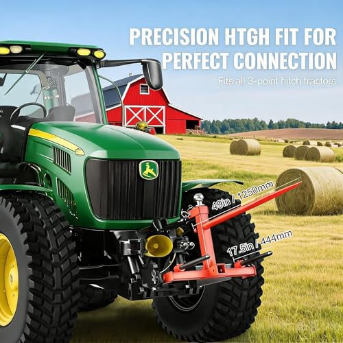 Garvee 49" Hay Spear, Bale Spears 1600lbs Loading Capacity, Three-Point Hitch Tractor Attachment with 2pcs 17.5" Stabilizer Spears, Quick Attach Spike Forks - size: 49"