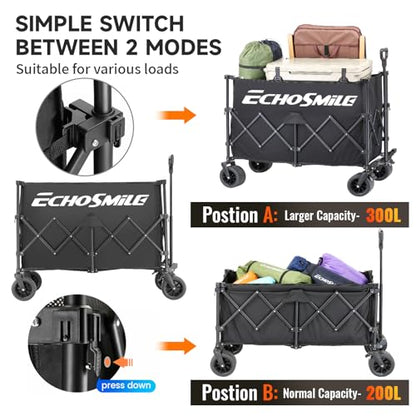 EchoSmile Wagons Carts Foldable Heavy Duty with 500Lbs Wt, 300L Cap, Black - color: Black