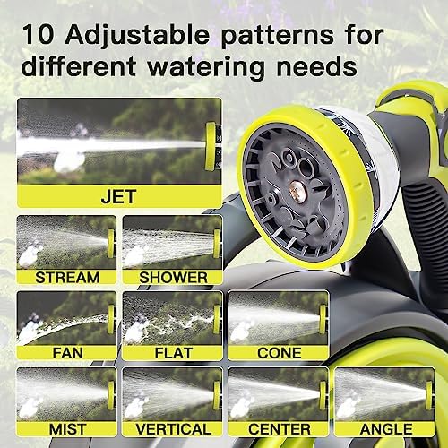 YASHINE 50ft Retractable Garden Hose Reel, Portable Hose Reel, 45+5FT with 10 Patterns Spray Nozzle, Adapts to standard US hose plugs, Hose Reel for Garden Watering Car Washing Pet -Green