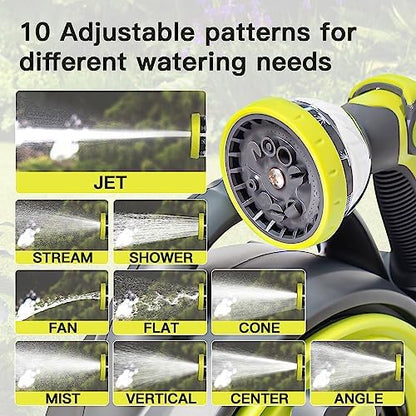 YASHINE 50ft Retractable Garden Hose Reel, Portable Hose Reel, 45+5FT with 10 Patterns Spray Nozzle, Adapts to standard US hose plugs, Hose Reel for Garden Watering Car Washing Pet -Green