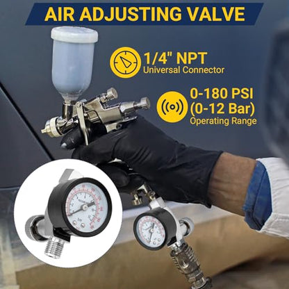 Air Adjusting Valve Regulator with Gauge, 1/4" NPT, 0-180 PSI for Air Tools
