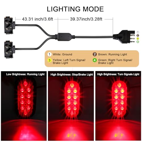 Partswcgg 6" Inch Oval Led Trailer Hitch Cargo Carrier Tail Lights Kit