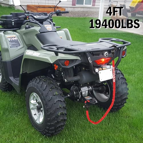 4FT UTV ATV Recovery Strap 19400LBS with Winch Hook and D-Ring Shackle, Synthetic Tow Rope Premium Mudding Accessories - size: 4ft