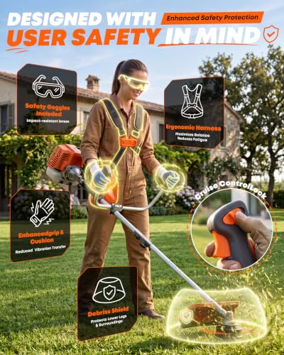 52cc Gas Weed Eater, 4-in-1 Weed Wacker Brush Cutter, Orange