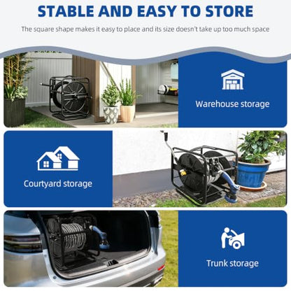 Heavy Duty Metal Garden Hose Reel with 100 Ft 3/4-Inch Water Pipe