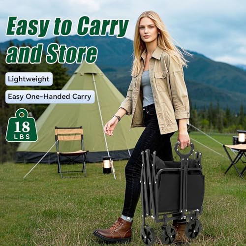 Collapsible Wagon Cart Foldable with Tailgate, 240L 480lbs Capacity, Heavy Duty Beach Wagon with Wheels Brake, Shopping Carts for Grocery, Camping, Garden Cart - size: 240L