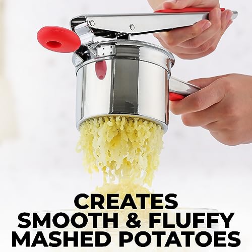 Zulay Kitchen Premium Large 15oz Potato Ricer, Heavy Duty Professional Stainless Steel Potato Masher and Ricer Kitchen Tool, Press and Mash Kitchen Gadget - Red and Silver - color: Red & Silver, size: Three Discs