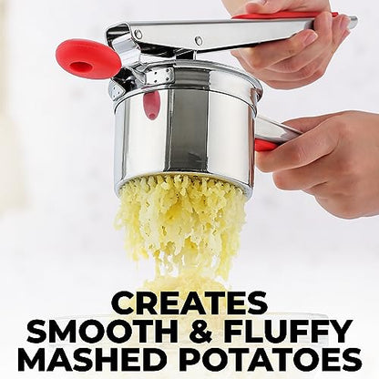 Zulay Kitchen Premium Large 15oz Potato Ricer, Heavy Duty Professional Stainless Steel Potato Masher and Ricer Kitchen Tool, Press and Mash Kitchen Gadget - Red and Silver - color: Red & Silver, size: Three Discs