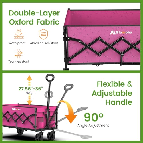 Blomoba 35" Extra Long Folding Wagon with Adjustable Handle & Wheels, Pink - color: Pink