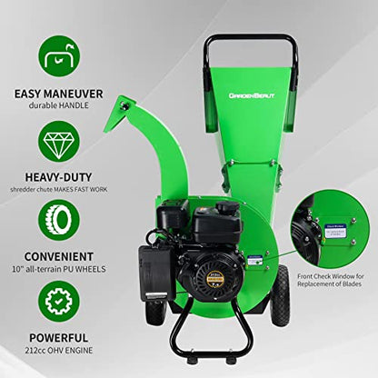Wood Chipper Shredder Mulcher Heavy Duty Gas Powered 3" Inch Max Wood Diameter Capacity