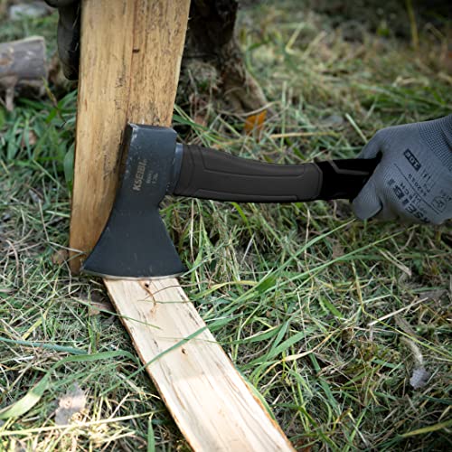 KSEIBI Wood Axe, 274151 Small Outdoor Camp Hatchet 14 Inch for Splitting and Kindling Wood, Forged Steel Blade with Anti-Slip and Shock Reduction Fiber Glasses Handle Great Throwing Axes and Hatchets - style: Black