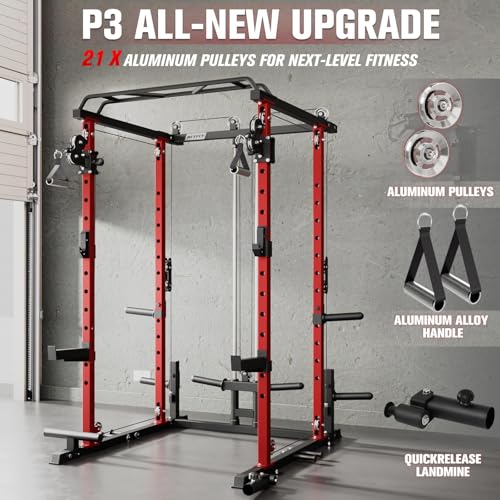 RitFit PPC-P3 Power Cage with Cable Crossover System, 1200LB Capacity - color: Red, style: Package 1.4K (with BP 140lbs Plates)