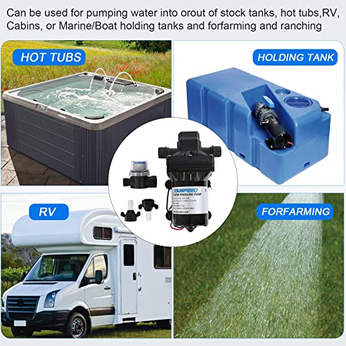 RV Water Pump, 12V DC 3.0 GPM 55 PSI, Self-Priming Diaphragm Pressure Pump - size: 3.0-12V-55