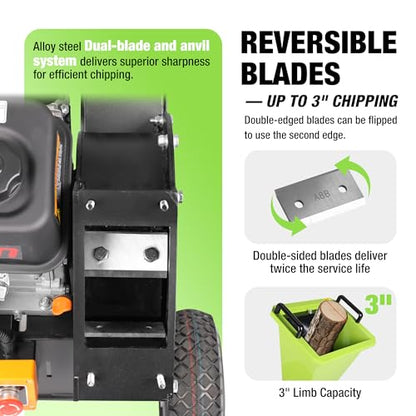 Wood Chipper Gas Powered 7HP, 212CC Mulcher Chipper Shredder w/Bag