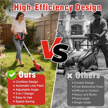 21V Electric Weed Wacker & Edger Lawn Tool Auto-Feed with 2.0Ah X 2 Battery - color: Scarlet