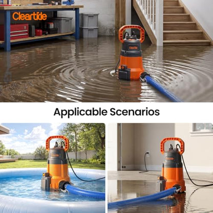 Cleartide utility submersible pump with water sensor 1/3hp pump with hose, 10ft - style: 1/3HP Auto Water Sensor Pump with Hose