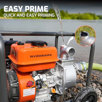 NOVUS 2-Inch Semi Trash Pump with Foldable Handle and Wheels, 212cc Engine - size: 2 Inch with Hose and Wheel