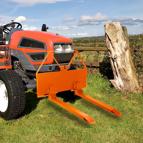 46" Pallet Fork Quick Attach Mount Skid Steer Attachments with Hitch Ball 2600 lbs Capacity Compatible with Loaders Tractors, Orange