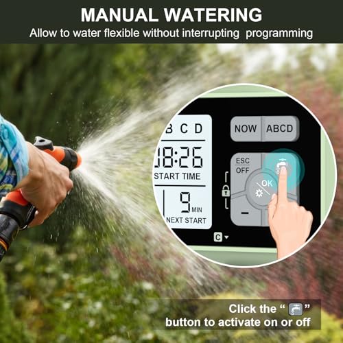Watering Timer 4 Zone, Sprinkler Timer,Programmable Garden Outdoor Hose Faucet Timer with Rain Delay/Manual/Automatic Watering System,Water Hose Irrigation Timers 4 Outlet for Garden Lawn - style: 4 Outlets