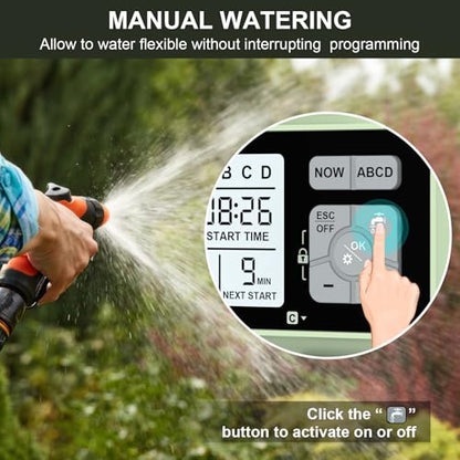 Watering Timer 4 Zone, Sprinkler Timer,Programmable Garden Outdoor Hose Faucet Timer with Rain Delay/Manual/Automatic Watering System,Water Hose Irrigation Timers 4 Outlet for Garden Lawn - style: 4 Outlets