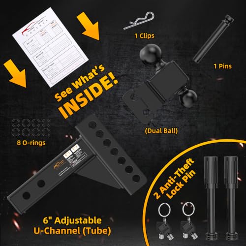 Adjustable Trailer Hitch -Drop Hitch Fits 2" Receiver, 6" Rise/Drop