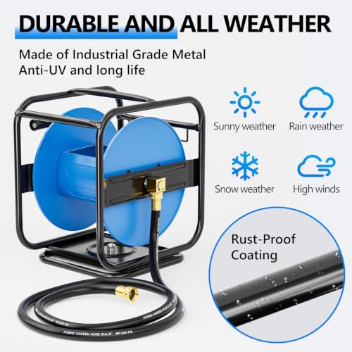 SPECILITE Metal Garden Hose Reel, 360° Rotation Frame, 75-100 FT, Blue