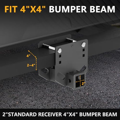 YZONA Tow Hitch 2 Inch, RV Bumper Hitch Trailer Receiver, Fits 2" to 4" Rear Beams, 3500 LBS Capacity Upgrade Towing Adapter Openning for Camper Cargo Carrier Bike Racks RV Tire Carrier Ball Mounts - size: RV Bumper Receiver