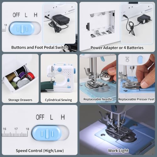 Mini Sewing Machine for Beginners & Kids with Extension Table, Portable