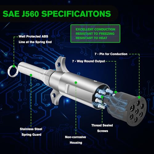 Nilight Heavy Duty 7 Pin Round Trailer Connector Assembly - color: SAE J560 Plug